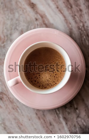 Foto stock: Morning Coffee Cup With Milk On Marble Stone Flat Lay Hot Drink