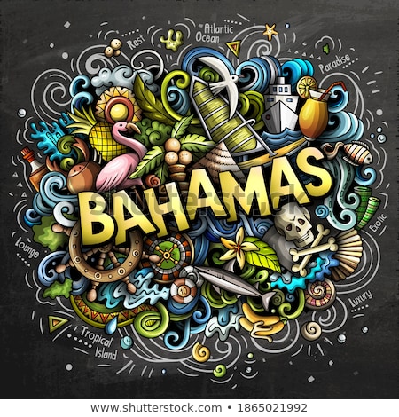Foto stock: Bahamas Hand Drawn Cartoon Doodles Illustration Funny Travel Design