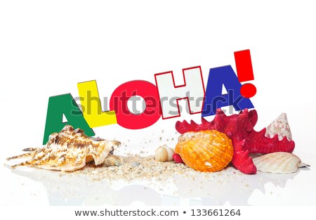 Stok fotoğraf: Word Aloha With Starfish And Shells Background