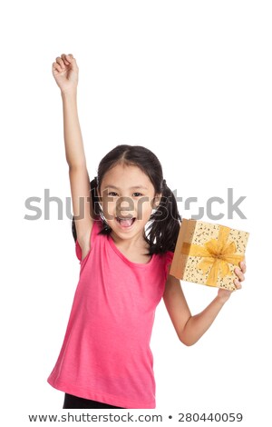 Stock fotó: Christmas Girl Pushes A Blank Box