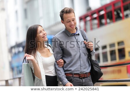 ストックフォト: Pedestrian With Travel Bag Walking At City Street Hong Kong