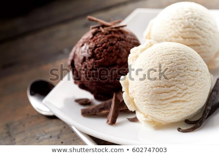 ストックフォト: Ice Cream Brown Chocolate Scoop On Plate Isolated On White Background