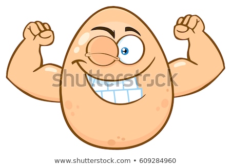 Strong Egg Cartoon Mascot Character Winking And Showing Muscle Arms Stock foto © HitToon