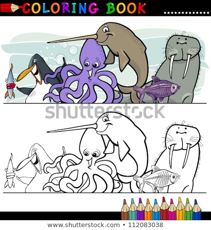 Stock fotó: Coloring Book Page With Happy Octopus Cartoon Mascot Character