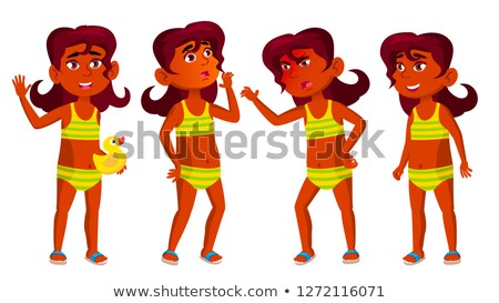 Stock fotó: Indian Girl Kid Poses Set Vector Hindu Undressed Pool Beach For Presentation Invitation Card