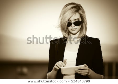 Сток-фото: Business Woman Posing Outdoors At The Street Using Laptop Computer