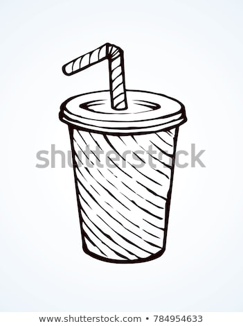 ストックフォト: Disposable Cup With Lid And Straw Sketch Icon