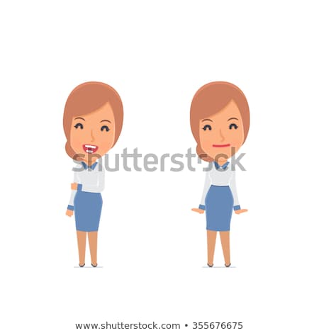 Foto stock: Funny Character Consultant Girl In Confident And Shy Poses