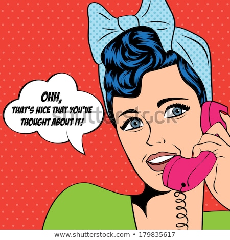 Foto stock: Pop Art Woman Chatting On Retro Phone Comic Woman With Speech