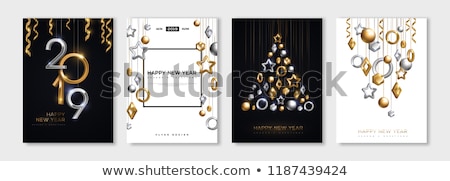 商業照片: 2019 New Year Party Celebration Poster Template Illustration With Lights Bulb Number And Gold Christ