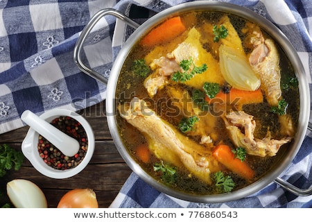 Сток-фото: Chicken Bone Broth With Vegetables Top View