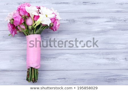 Stock foto: Old Wooden Frame For Photo With Bunch Of Flower