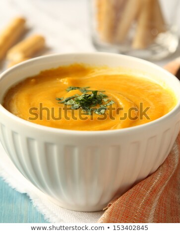 Stock foto: Bowl Of Homemade Carrot Soup With Coconut Milk And Coriander