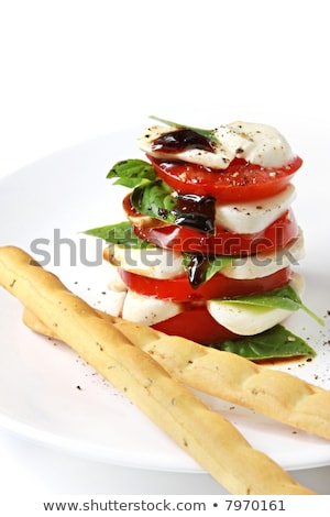 Stockfoto: Caprese Salad With Mozzarella Tomato Basil And Balsamic Vinega