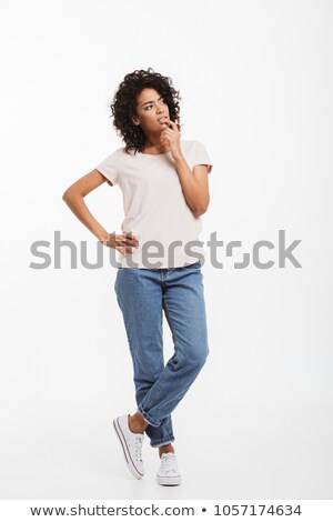 Сток-фото: Full Length Photo Of Dreaming American Woman With Brown Locks Lo