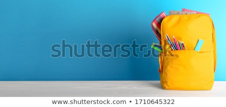 Stockfoto: Back To School Backpack With Study Supplies Stationery Spaceship Comet Planet