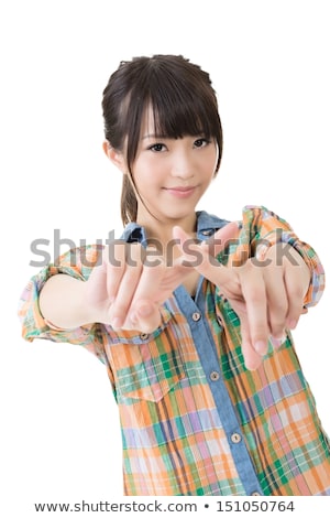 Foto stock: Young Asian Woman Crossed Her Forefingers