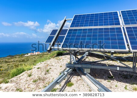 ストックフォト: Blue Solar Panels At Coast Near Sea In Kefalonia Greece