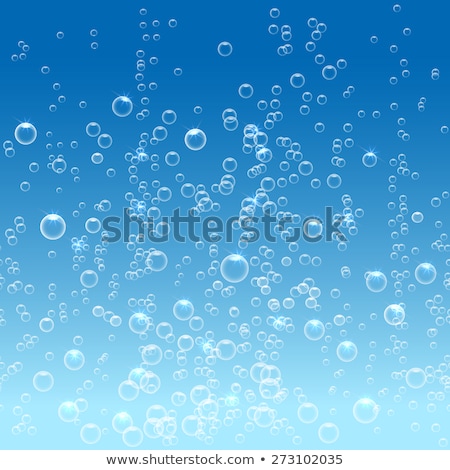 Foto stock: Shiny Water Bubbles On Blue Background