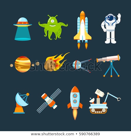 Foto stock: Illustrated Flat Space Objects Shape Set