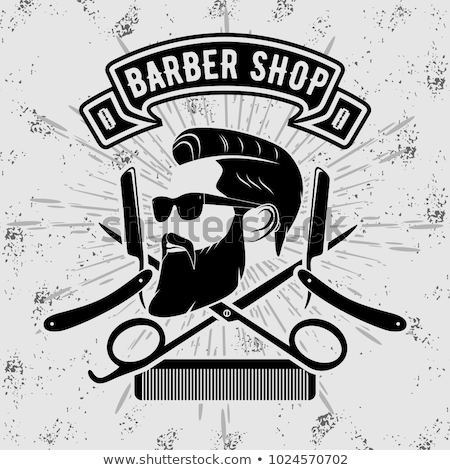 ストックフォト: Grey Emblem For Barber Shop Vector Illustration