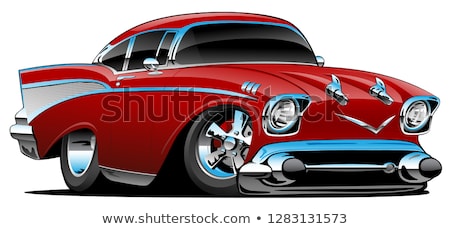 [[stock_photo]]: Classic Hot Rod 57 Muscle Car Low Profile Big Tires And Rims Candy Apple Red Cartoon Vector Illu