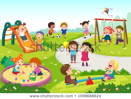 Stock foto: Happy Children Playing Slide In Park