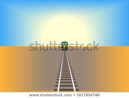 ストックフォト: Railway Track Crossing Drought Desert Under Sunset Sky