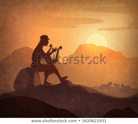 Stock fotó: Play The Harp At Sunset