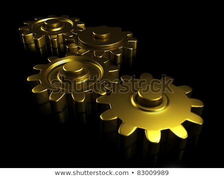 Stockfoto: Industry Technology Concept Golden Metallic Cogwheels 3d