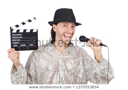 ストックフォト: Man With Movie Clapperboard Isolated On White