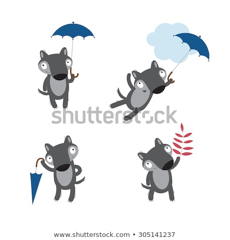 Stock foto: Cartoon Wolf Umbrella