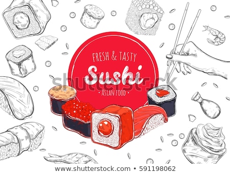 Foto stock: Colored Sushi Concept Icons Pattern