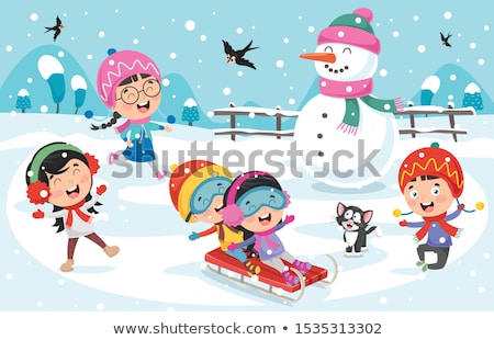 Happy Little Kids With Sleds In Winter Foto stock © yusufdemirci