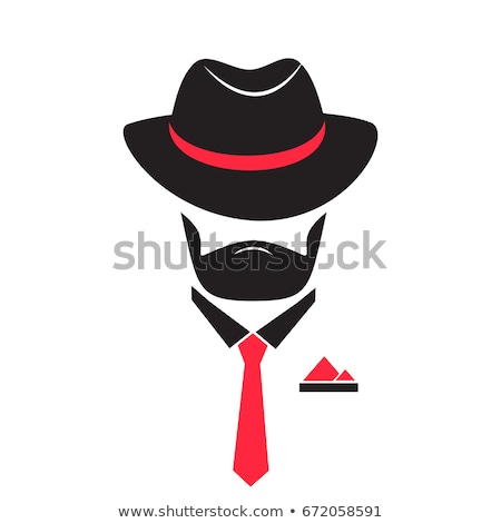 ストックフォト: Unknown Man In A Hat And Tie With A Pocket Square Gentleman Logo In Mafia Style For Male Store A B