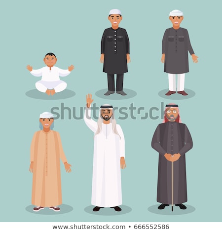 Foto stock: Arab Muslim Male People Person Vector Grandfather Father Son Grandson Baby Vector Isolated Il