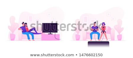 [[stock_photo]]: Cartoon Man Spending Free Time At Home