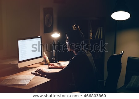 Zdjęcia stock: Asian Hacker In Dark Room With Computers At Night