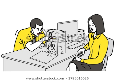 Foto stock: Man Repairing Pc For Colleague