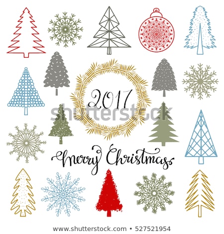 Stok fotoğraf: 2017 Happy New Year Snowflakes Numbers Outline