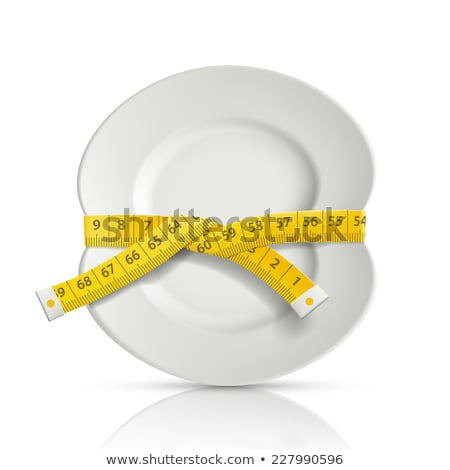 Stockfoto: Diet And Lose Weight Concept - Measuring Tape Tighten Plate