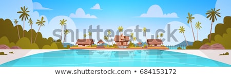 Foto stock: View Of Sand Beach And Hut At Tropical Island