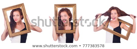 Woman Holding Empty Picture Frame Imagine de stoc © Elnur