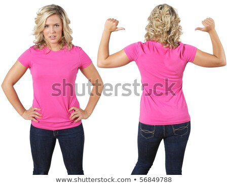 Zdjęcia stock: Female With Blank Pink Shirt And Long Hair