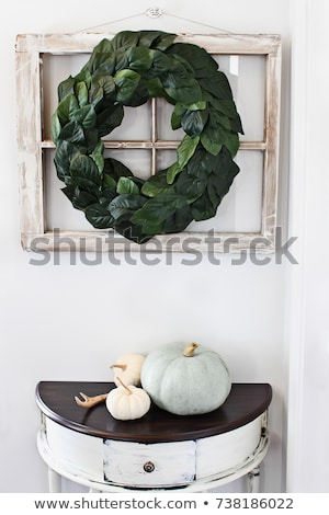 Stok fotoğraf: Interior Magnolia Leaf Wreath Over Old Window