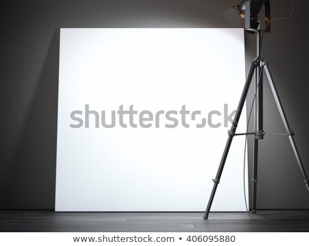 Stock photo: Black Projector And Big Blank Canvas 3d Rendering