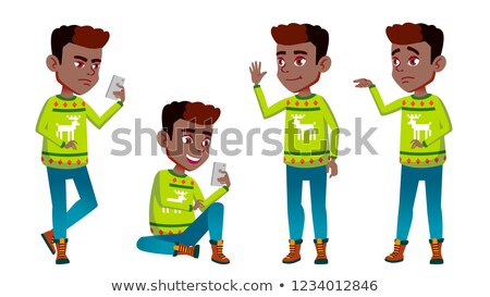 ストックフォト: Christmas Boy Set Vector Primary School Child Student Expression Lifestyle Friendly For Present