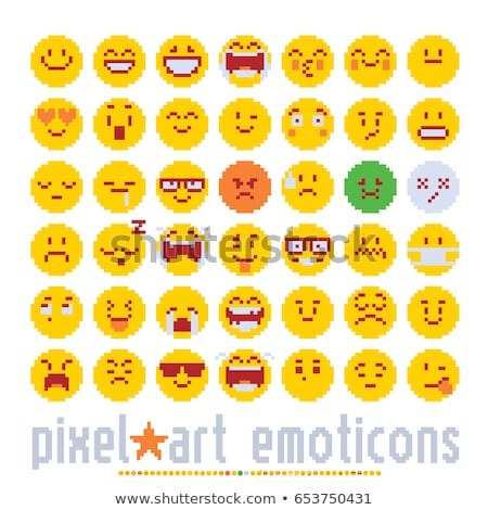 Stok fotoğraf: Emoticon Face Pixel Art 8 Bit Video Game Icon