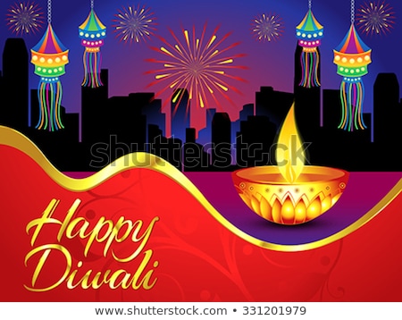 Foto stock: Happy Diwali Fireworks Background In Golden Theme