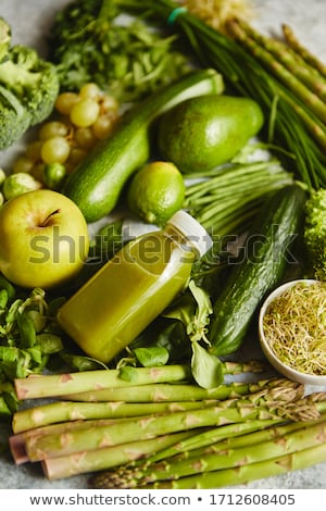 Stock fotó: Green Antioxidant Organic Vegetables Fruits And Herbs Placed On Gray Stone